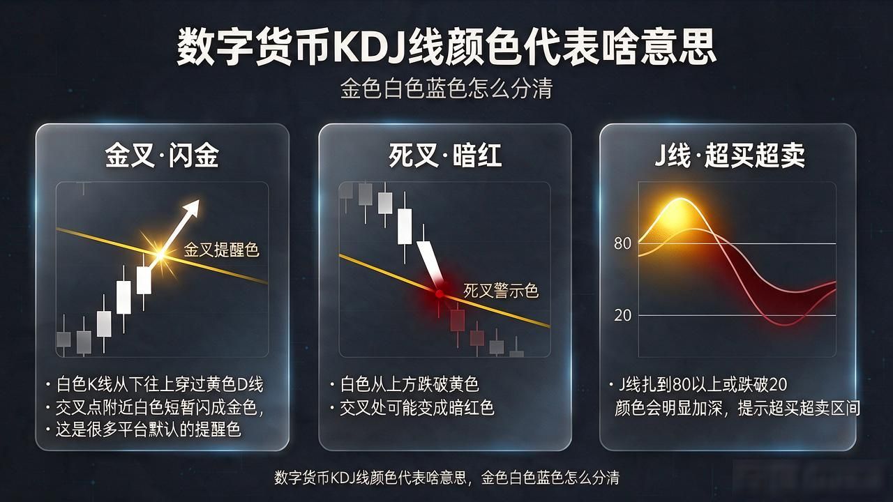 数字货币KDJ线颜色代表啥意思，金色白色蓝色怎么分清